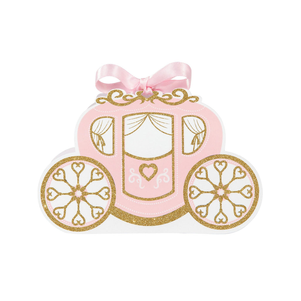 Pink And Gold Princess Carriage Favor Boxes 8ct