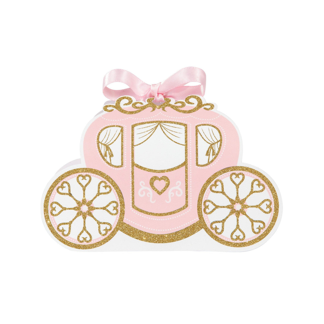 Pink And Gold Princess Carriage Favor Boxes 8ct