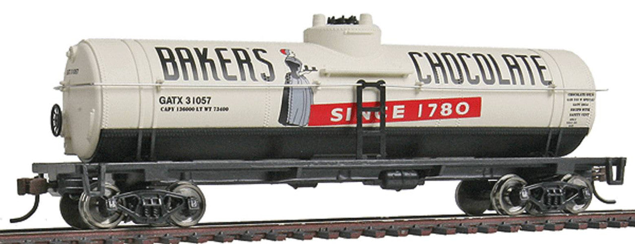 40' Tank Car - Ready to Run -- Baker's Chocolate GATX #31057 (white, black, red)