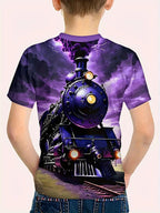 3D  Vibrant Purple & Black Steam Locomotive Shirt Size 5-6