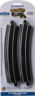 Bachmann Trains - Snap-Fit E-Z TRACK 22” RADIUS CURVED TRACK (4/card) - STEEL ALLOY Rail With Black Roadbed - HO Scale