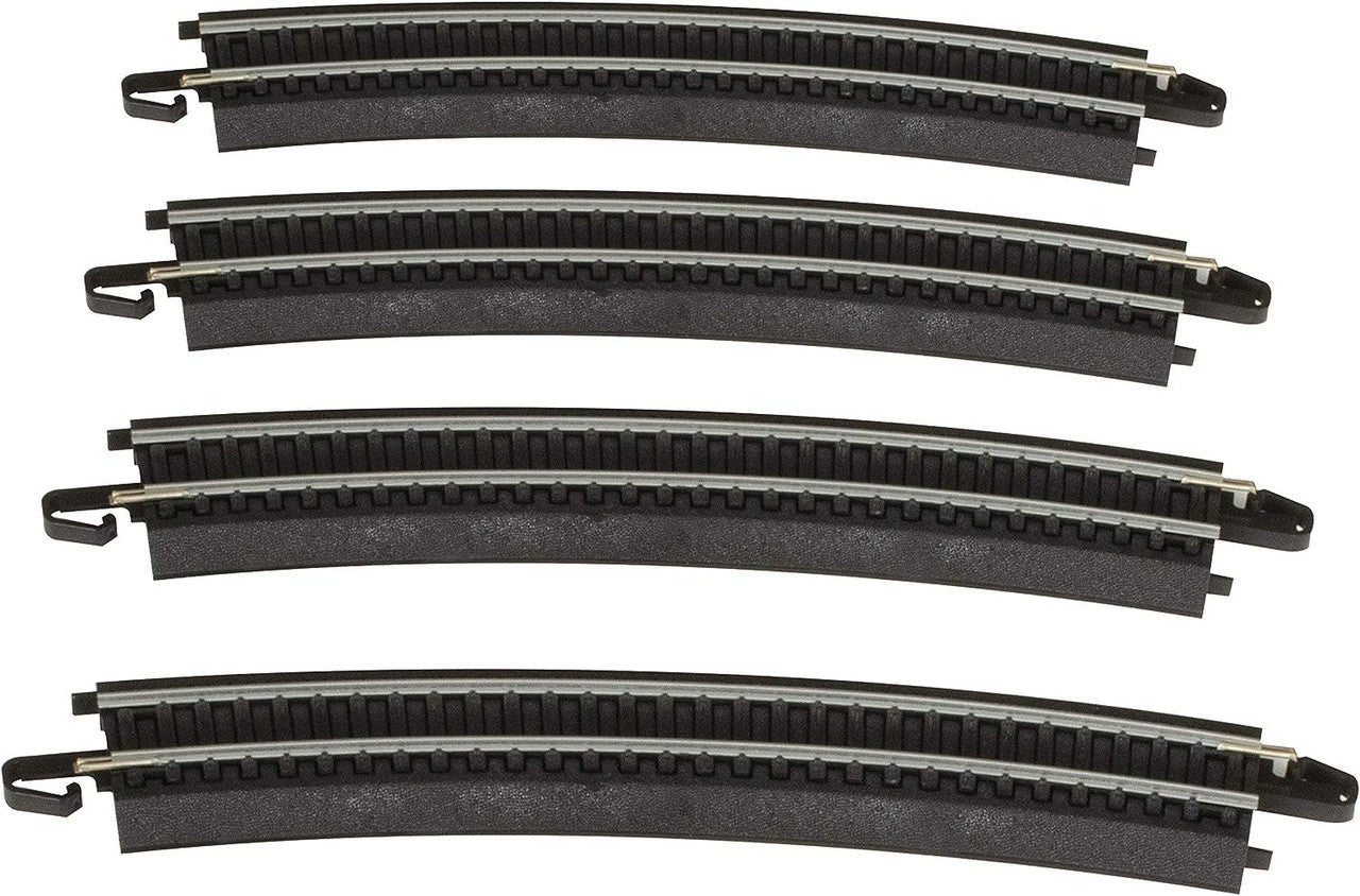 Bachmann Trains - Snap-Fit E-Z TRACK 22” RADIUS CURVED TRACK (4/card) - STEEL ALLOY Rail With Black Roadbed - HO Scale