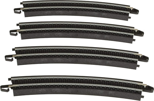 Bachmann Trains - Snap-Fit E-Z TRACK 22” RADIUS CURVED TRACK (4/card) - STEEL ALLOY Rail With Black Roadbed - HO Scale