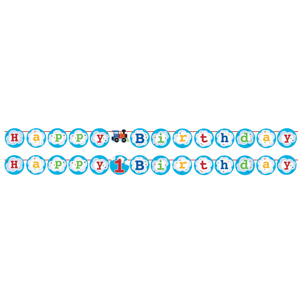 All Aboard Train Party Shaped Ribbon Banner