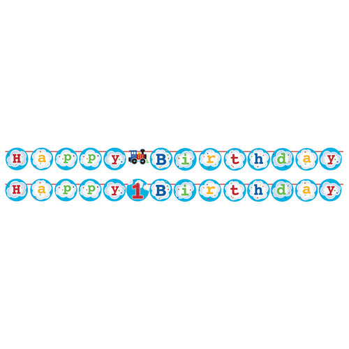 All Aboard Train Party Shaped Ribbon Banner