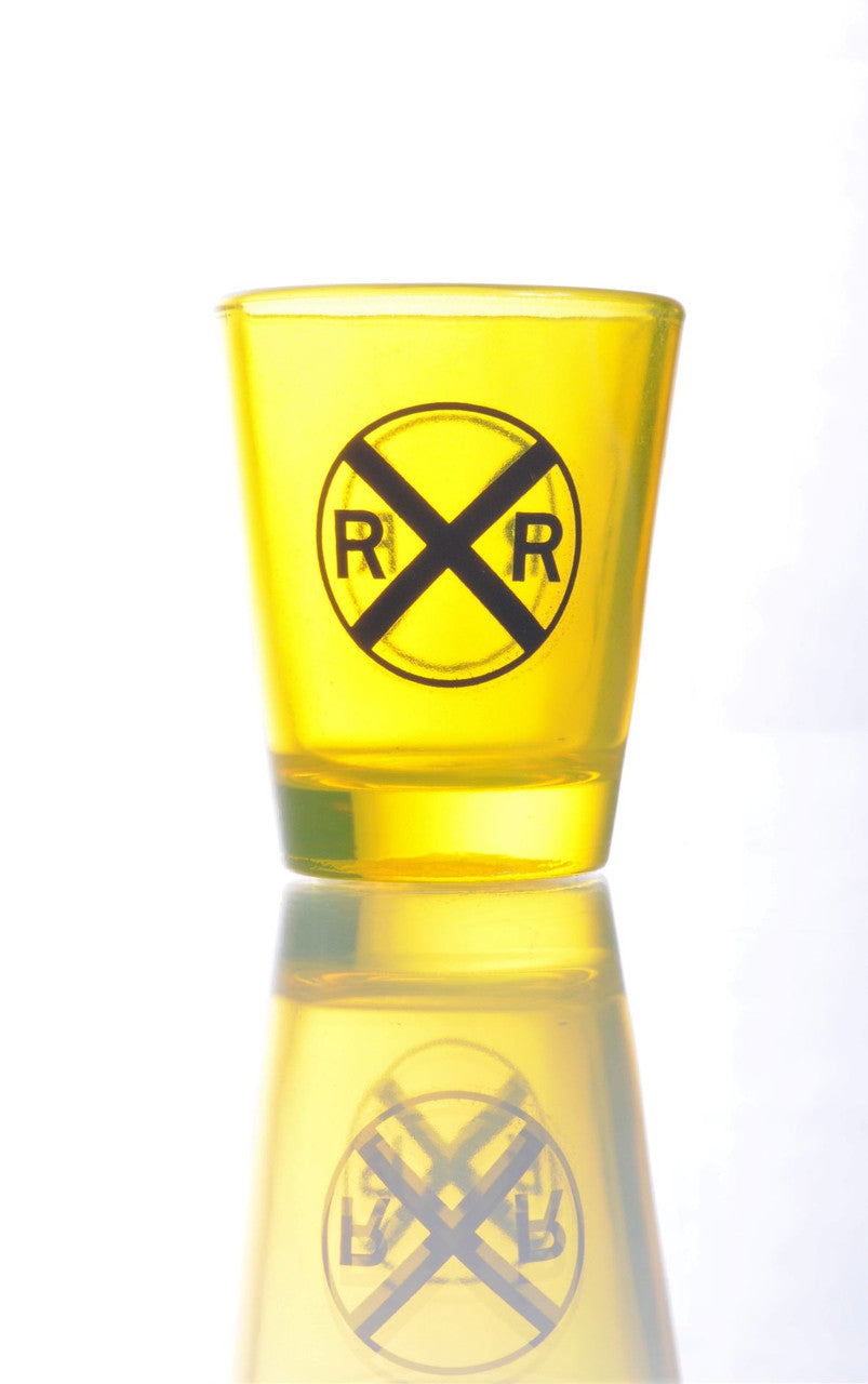 Railroad Crossing Yellow Shot Glass