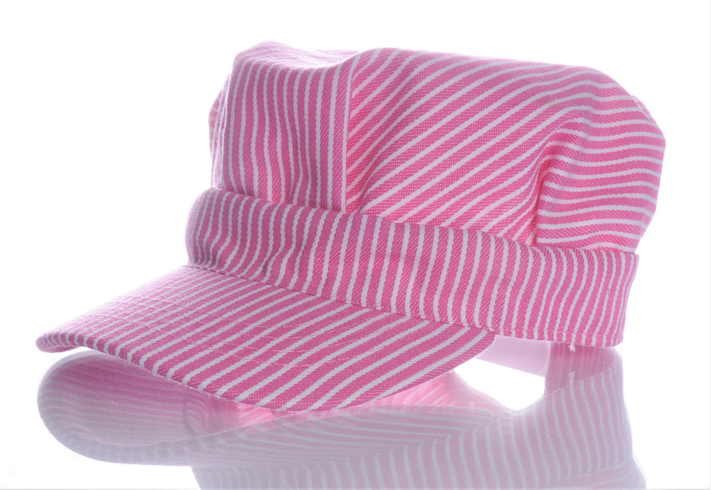 Girls Striped Engineer Hat (Pink) Front