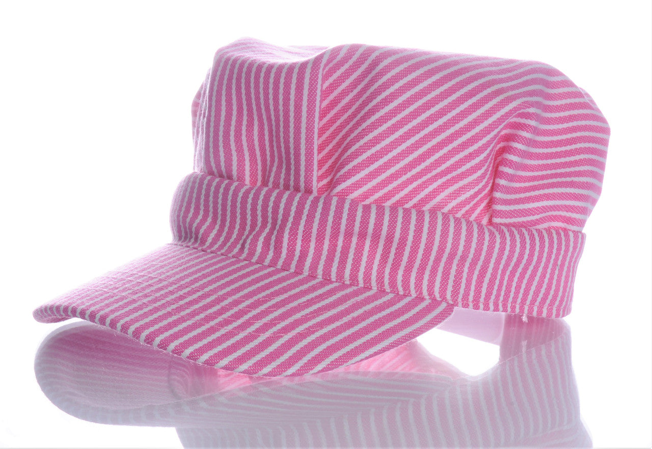 Girls Striped Engineer Hat (Pink) Front