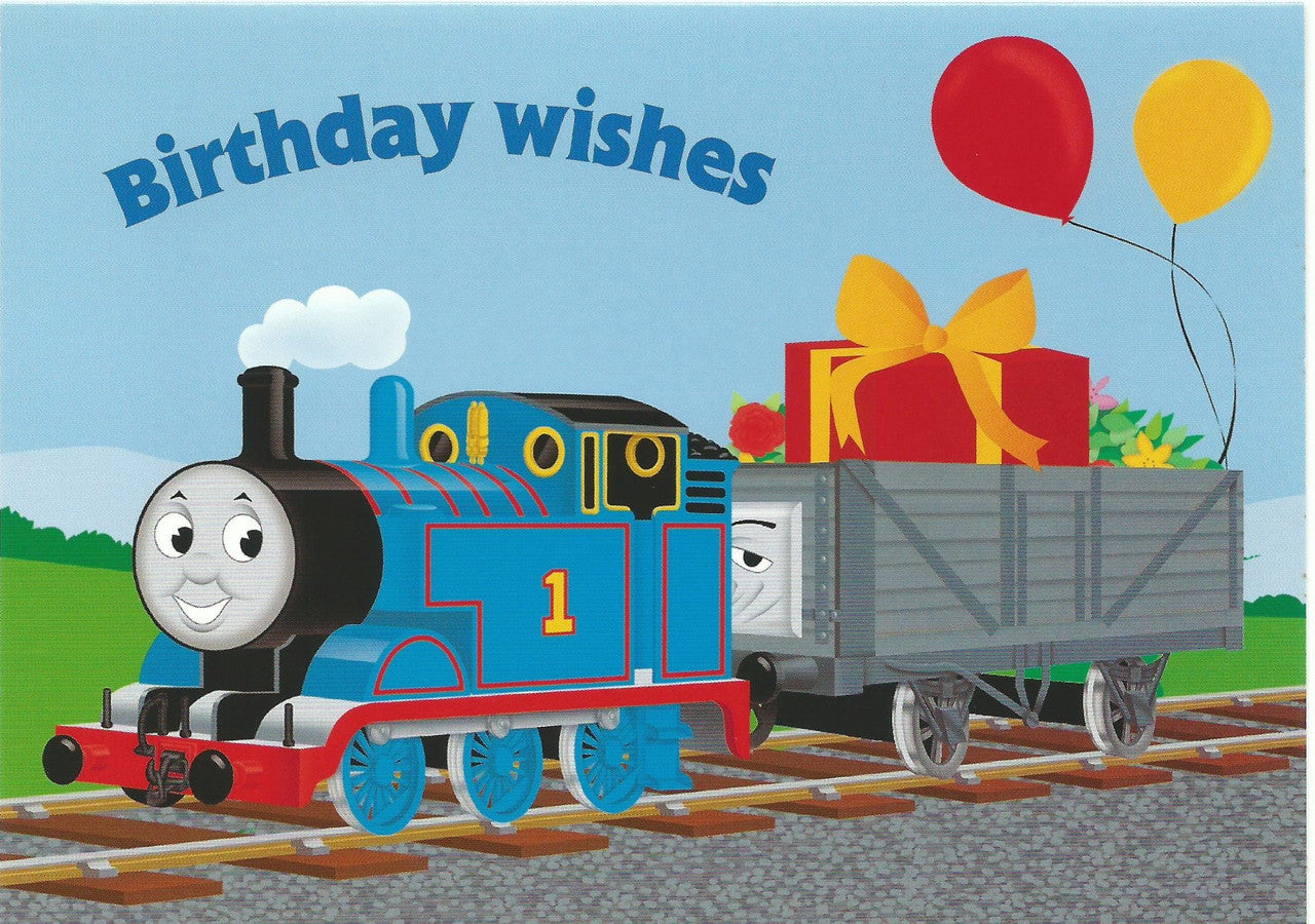Thomas Pulling Presents Birthday Wishes Card