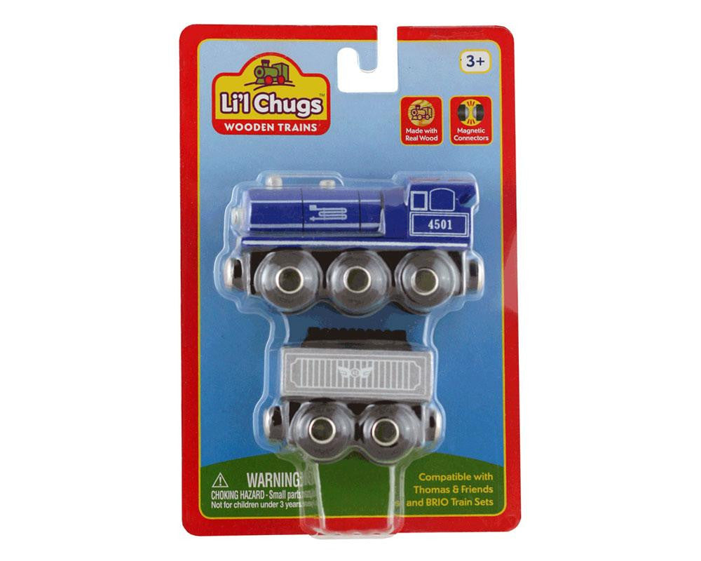  Li'l Chugs Wooden Trains - Steam Locomotive and Coal Tender - Blue
