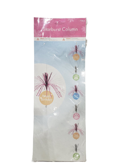 Pet Party Paw Print Starburst Column "Happy Birthday"