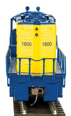 EMD GP9M - Standard DC -- Ontario Northland #1600 (yellow, blue; Chevrons Logo)