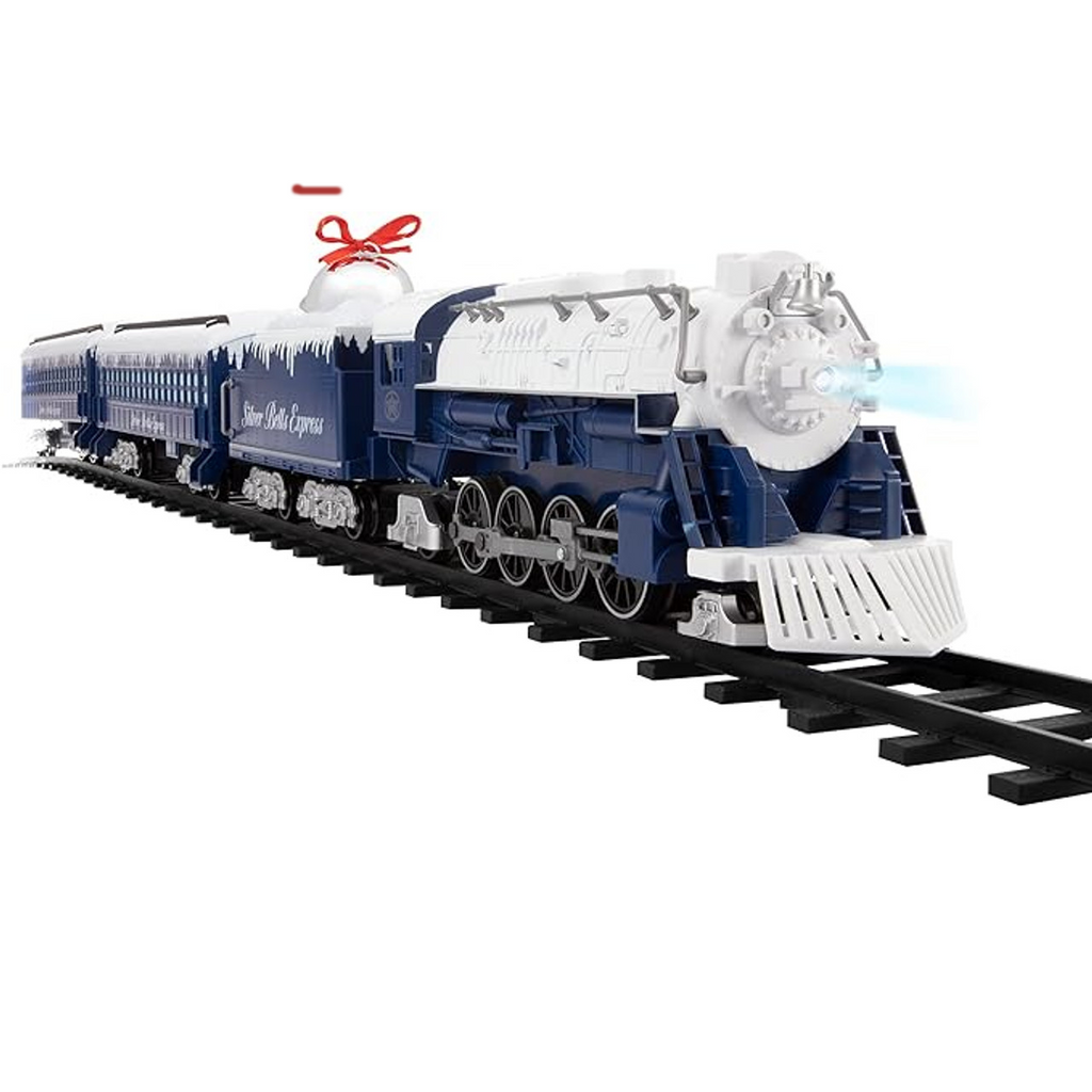 Lionel Battery-Operated Silver Bells Express Toy Train Set with Locomotive, Train Cars, Track & Remote with Authentic Train Sounds, & Lights for Kids 4+