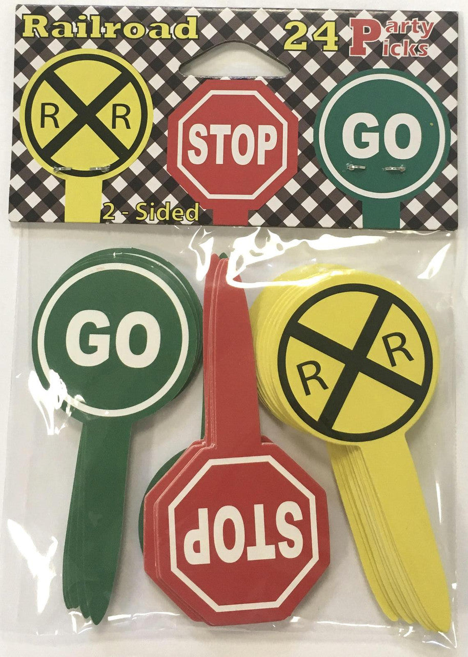 Railroad Crossing STOP- GO- Cupcake Picks (24ct)