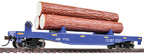 Log Dump Car with 3 Logs - Ready to Run -- Alaska Railroad #17102 (blue, yellow Conspicuity Marks)