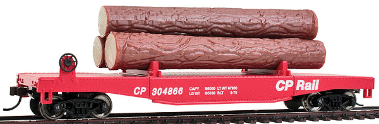 Log Dump Car with 3 Logs - Ready to Run -- Canadian Pacific #304866 (red, CP Rail Lettering)