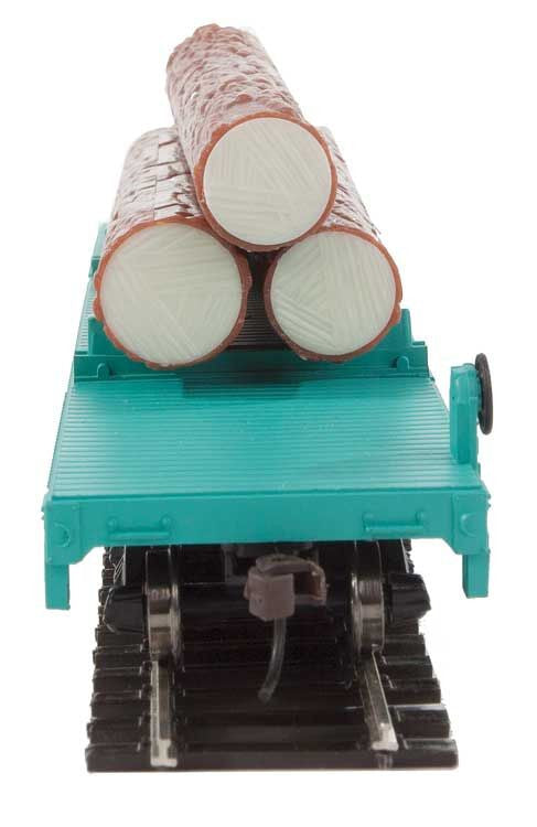 Log Dump Car with 3 Logs - Ready to Run -- Union Pacific 14972 (MOW Scheme; green, yellow Conspicuity Marks)