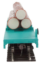 Log Dump Car with 3 Logs - Ready to Run -- Union Pacific 14972 (MOW Scheme; green, yellow Conspicuity Marks)