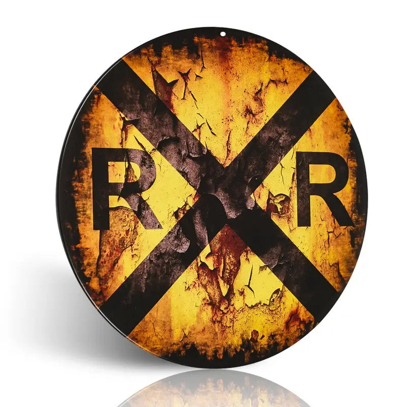 Vintage Round Railroad  Metal Sign