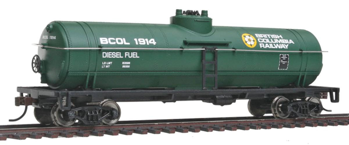 Tank Car - Ready To Run -- British Columbia Railway (green, yellow, white; Dogwood Logo)