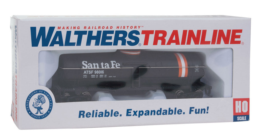 Tank Car - Ready to Run -- Atchison, Topeka & Santa Fe #98016 (black, Orange & White Stripes)