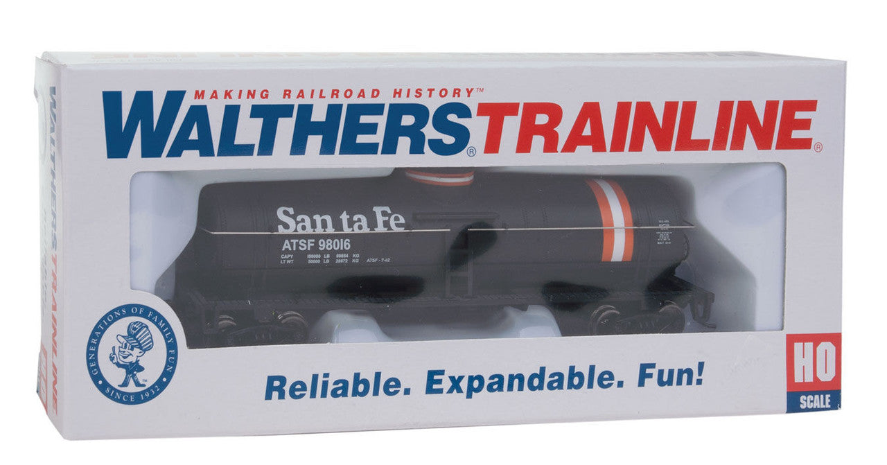 Tank Car - Ready to Run -- Atchison, Topeka & Santa Fe #98016 (black, Orange & White Stripes)