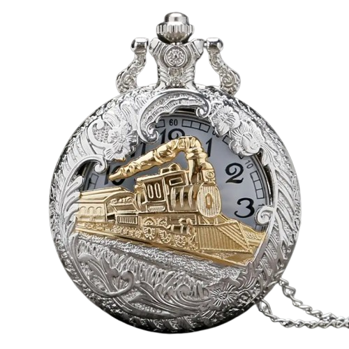 Silver/Gold Steam Locomotive Pocket Watch